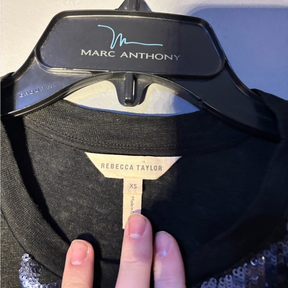 Rebecca Taylor Short Sleeve Linen Sequin Jersey Top Women’s Size XS - Picture 5 of 6